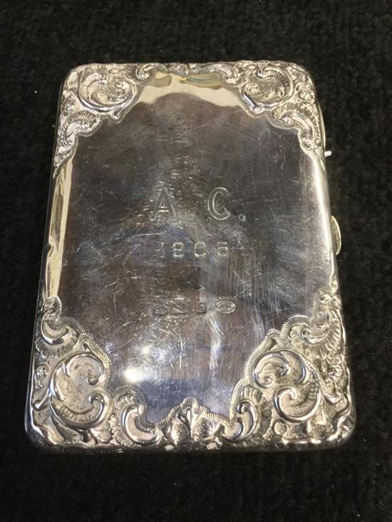 Embossed silver card case/aide memoire with red leather interior, A C 1905